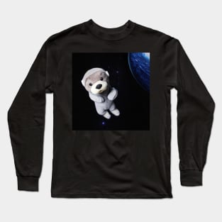 OtterSpace Otter Astronaut Plushie in front of planet outerspace Long Sleeve T-Shirt